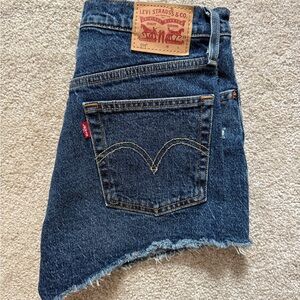 Levi's Dark Blue Frayed Hem Denim Shorts
